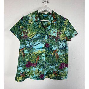 Tori Richard Honolulu Cotton Lawn Button-Up Tropical Hawaiian Shirt Large Green